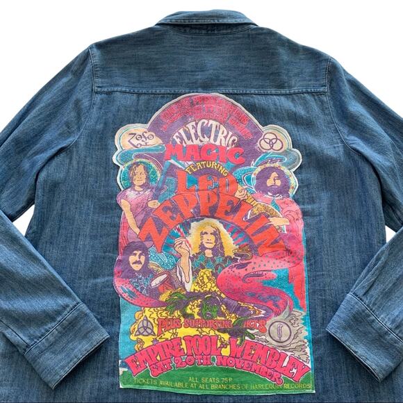 Via Penny Lane Reworked Apparel | Led Zeppelin Denim Button Up Shirt - Picture 2 of 8
